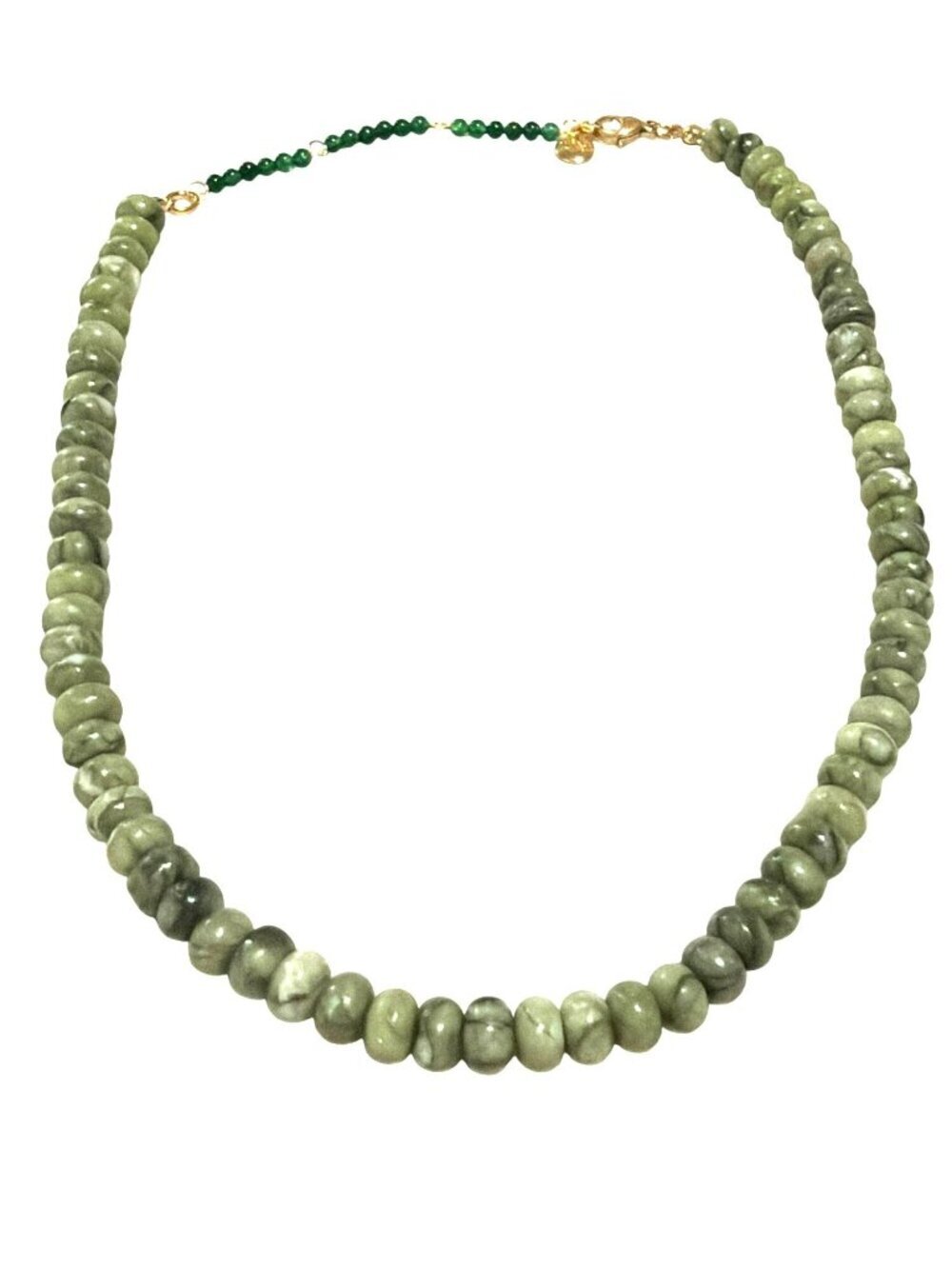 Mayamar Green Jade Beaded Necklace With Adjustable Gold Clasp & Gift Pouch